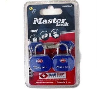 Master Lock 2pcs. Keyed-Alike 32mm Solid Metal TSA-Accepted Luggage Lock Model: 4681TBLR (Blue & Red)