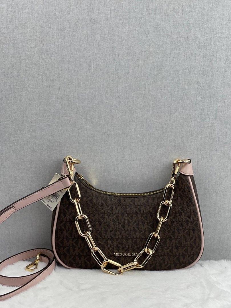 Micheal Kors Cora Medium Zip Pouchette in Signature Brown/Powder Blush,  Luxury, Bags & Wallets on Carousell