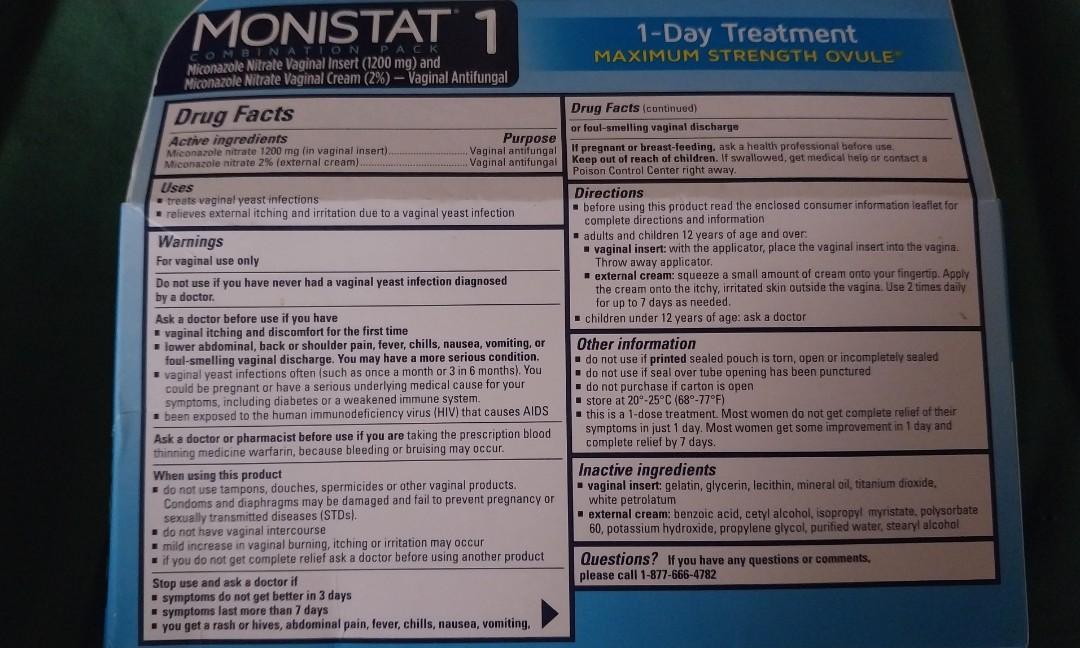 Monistat 1 suppository for yeast infection ( 1 ovule), Health