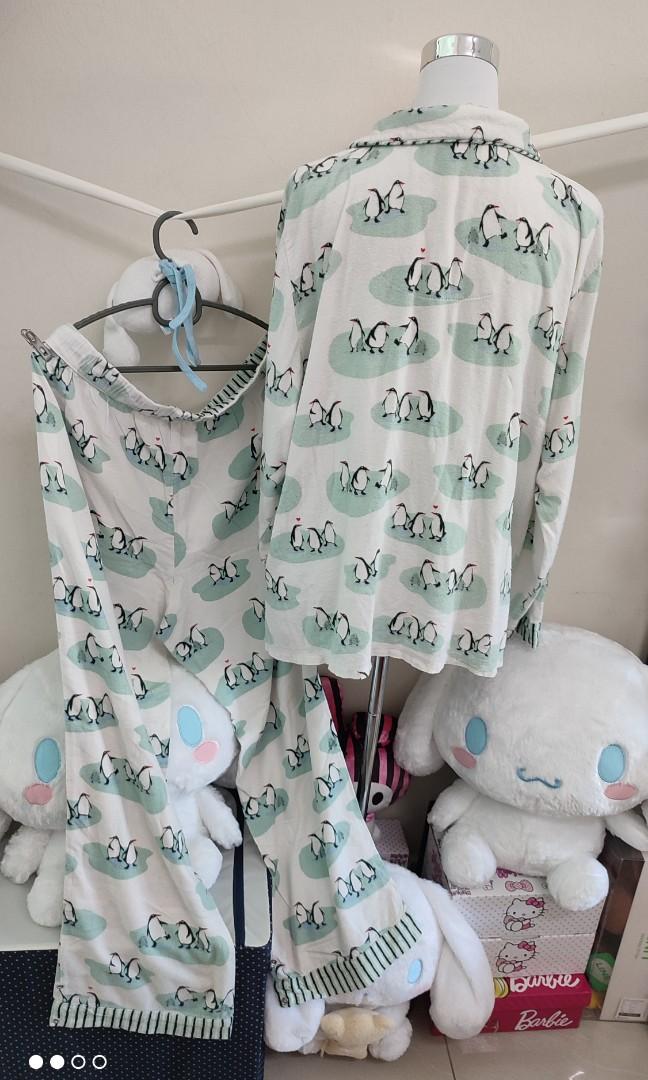 Munki Munki Pyjama True Set Kain Gebu Lembut Penguin White