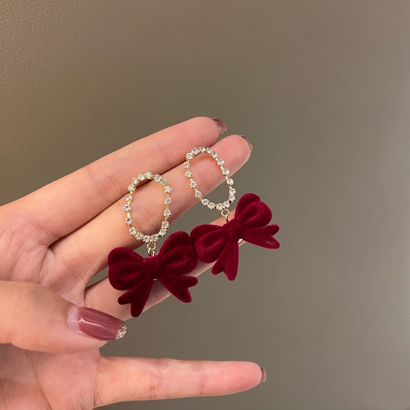 Red Velvet Bow Stud Earrings Women s Fashion Jewelry