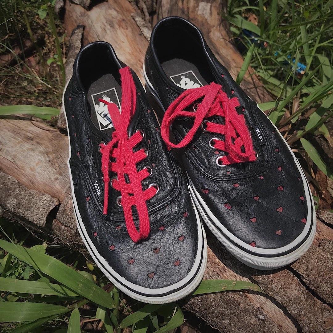 Sneakers Second Market Sepatu Vans Authentic Black Red multi Love Leather Original