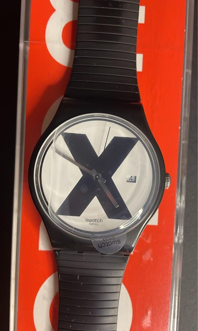 Swatch XX-Rated Black White Dial Black Silicone Men's Watch