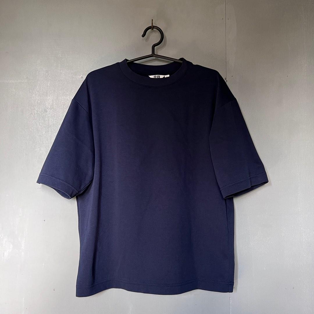 Uniqlo Airism Cotton Crew Neck Oversized T-Shirt (Navy Blue), Men's ...