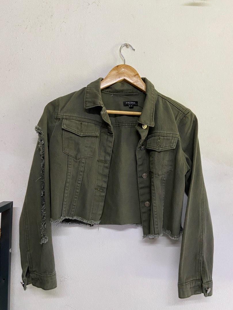 Cropped army denim jacket sales