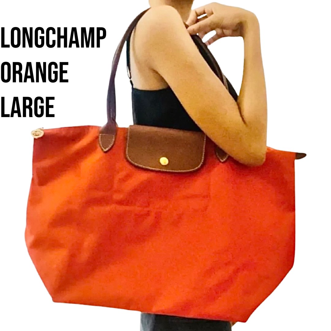 100 Authentic Longchamp Orange Le Pliage Original Shoulder bag tote