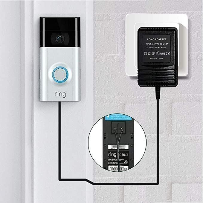 Extra Long 16.4ft Doorbell Transformer – 24V 500mA, Plug-In, Compatible With Ring, Nest, Wyze, Eufy Video Doorbells (Black)