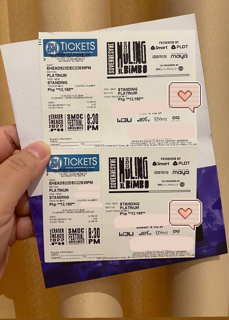 2 Platinum Eraserheads Huling El Bimbo Tickets, Tickets & Vouchers