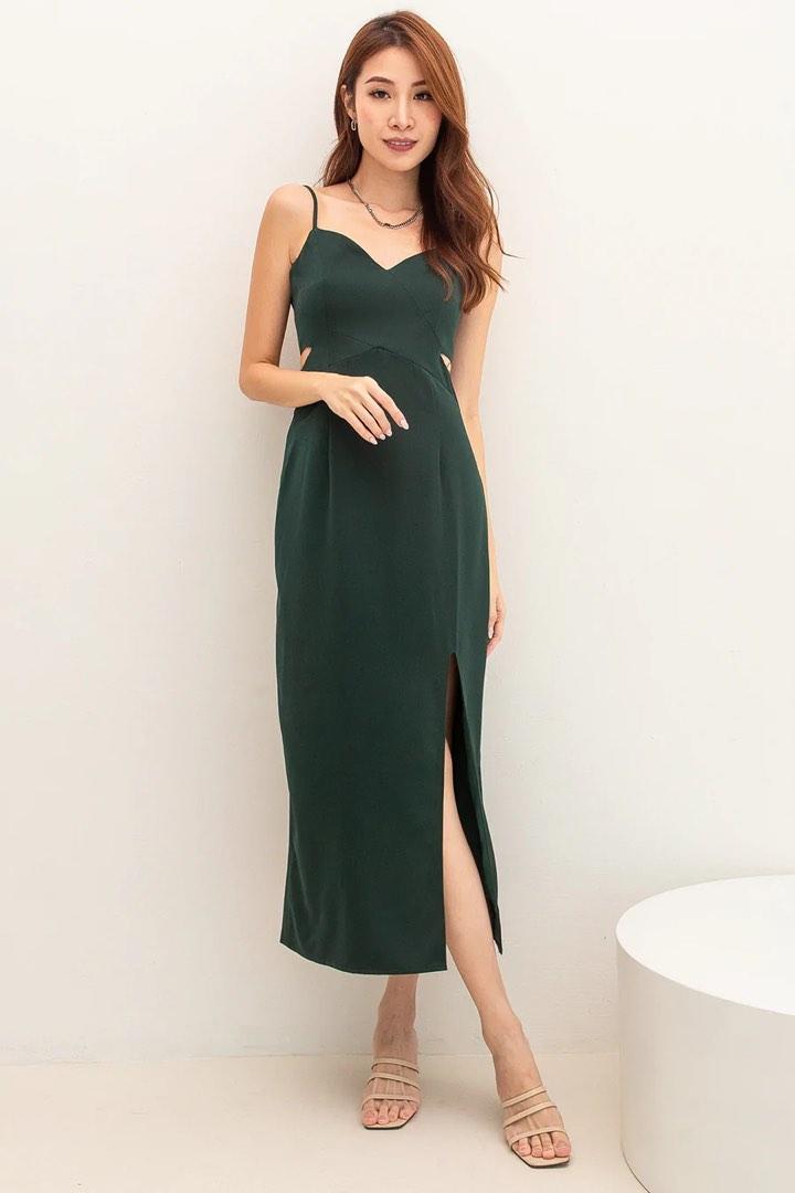 slim fit dress slacks Presley Mesh Long Sleeve Midaxi Dress Forest Green | Wedding Guest Dress | Long Sleeve