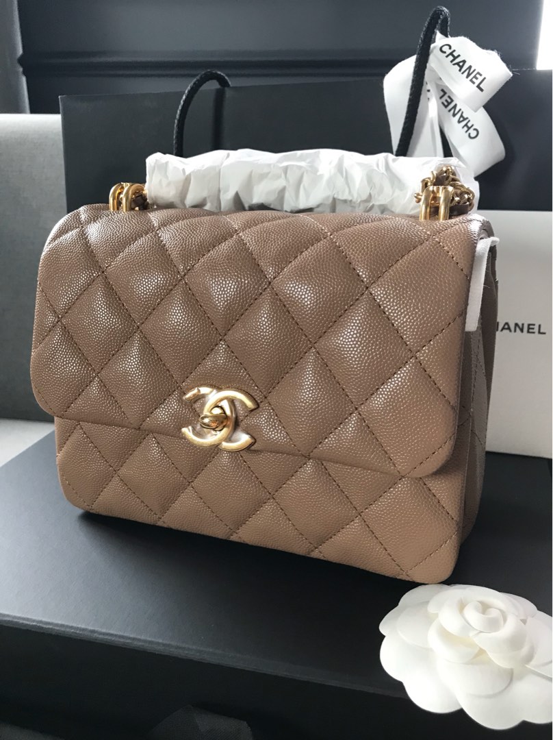 Authentic Chanel 22K Beige Coco First Caviar Flap GHW Gold Brand New  classic mini small Fall Winter 2022/2023 Caramel Full Set with Receipt
