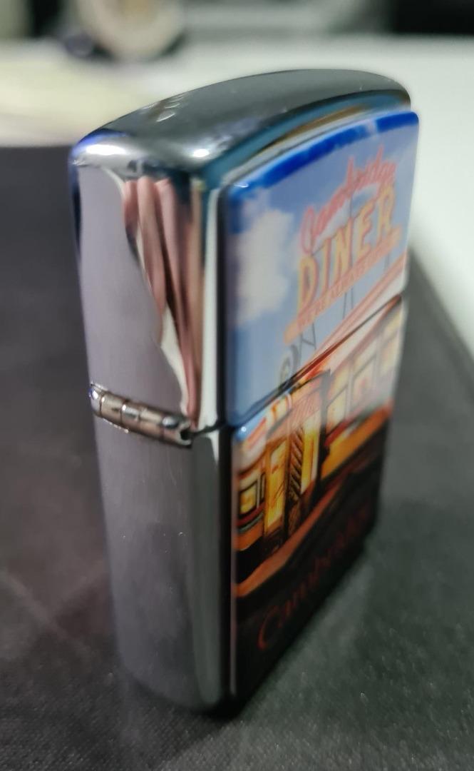 Authentic Vintage Cambridge Diner Graphics Chrome ZIPPO Lighter 1998