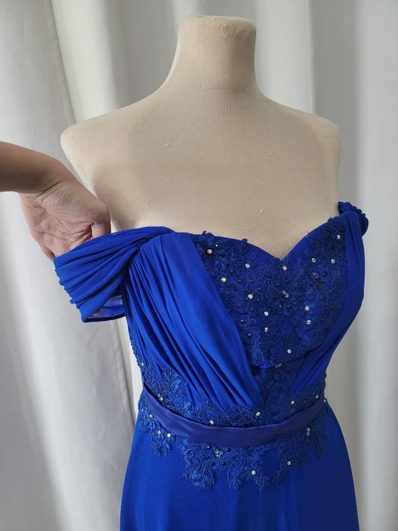 Blue off shoulder lace dress, Women's Fashion, Dresses & Sets, Evening