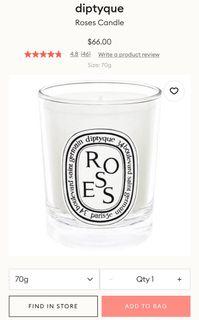 Brand new Diptyque roses candle 70g