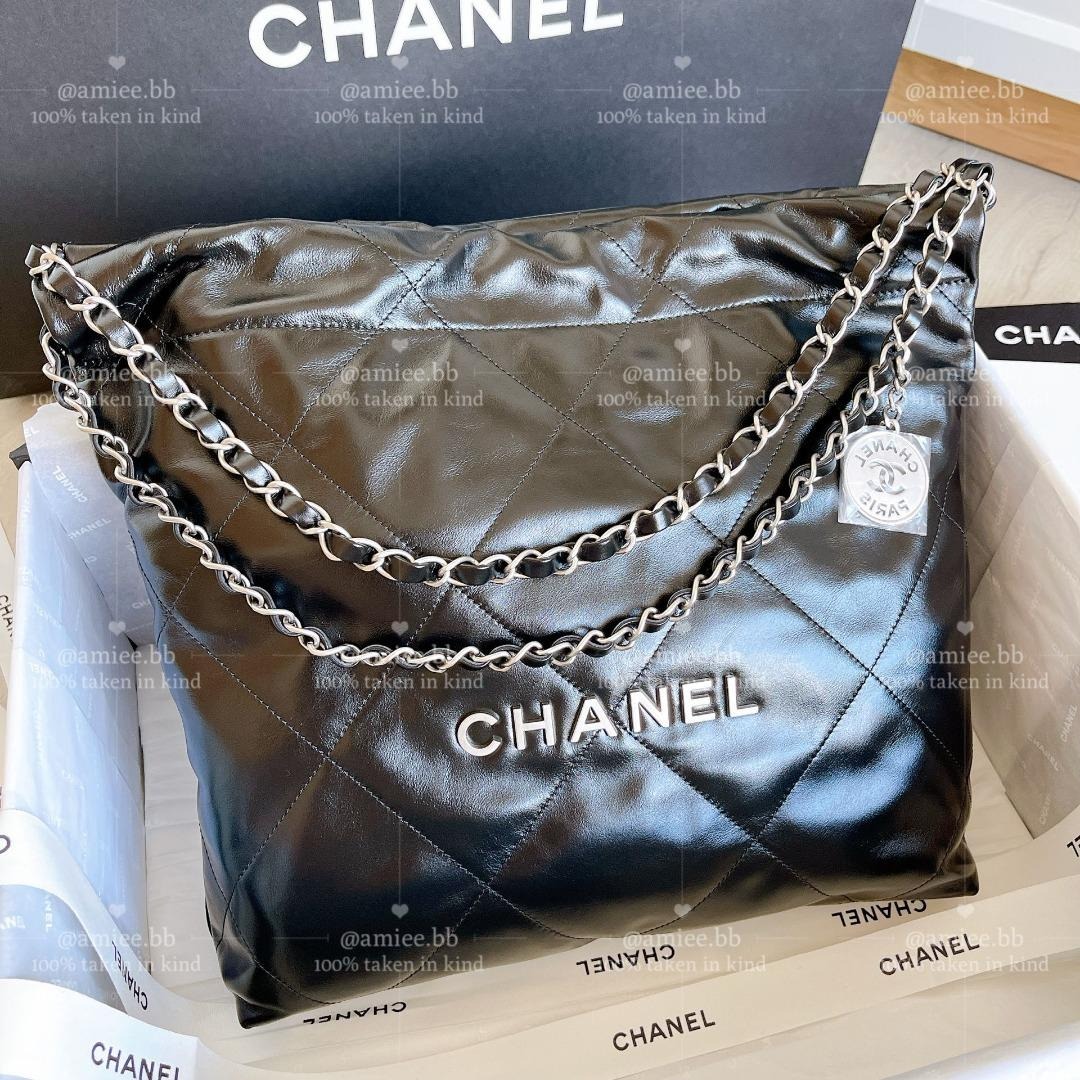 Chanel 22 Bag Tote Bag Small in Black Silver Wordings, Luxury