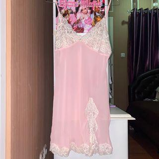 Classic lingerie front slit pink lace nightwear tank top