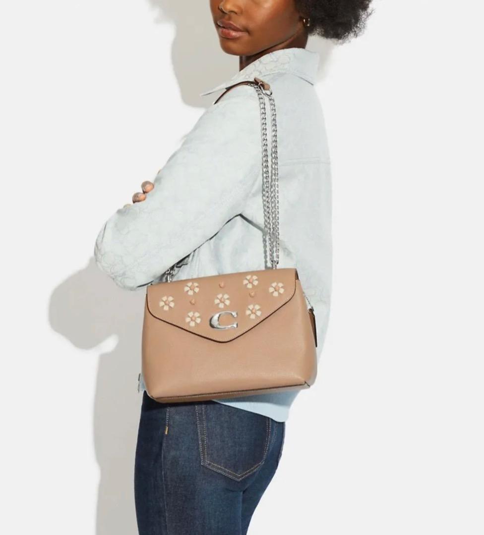 Coach Tammie Shoulder Bag With Floral Whipstitch in Taupe Multi, Luxury