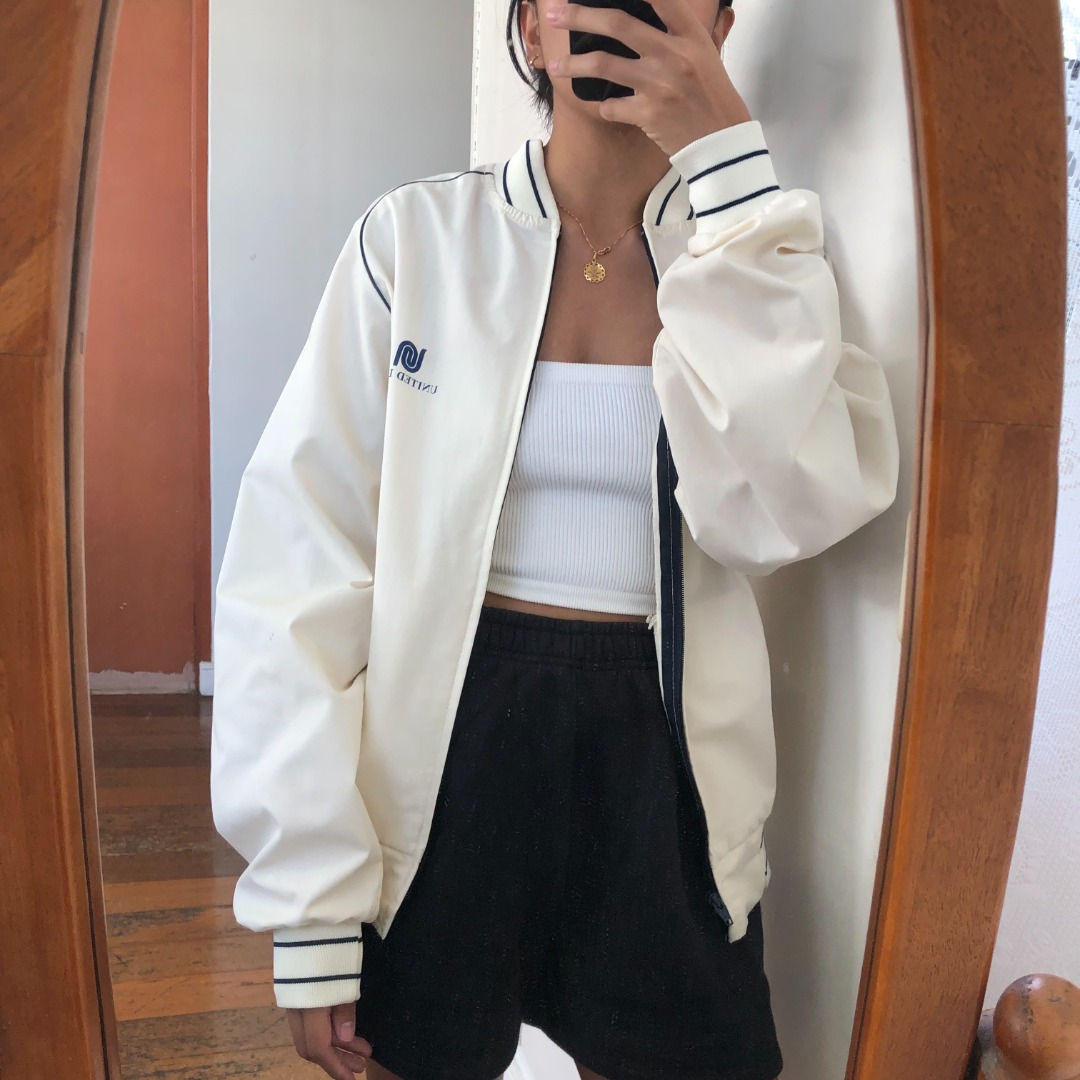 Cream Bomber Jacket, Women's Fashion, Coats, Jackets and Outerwear on