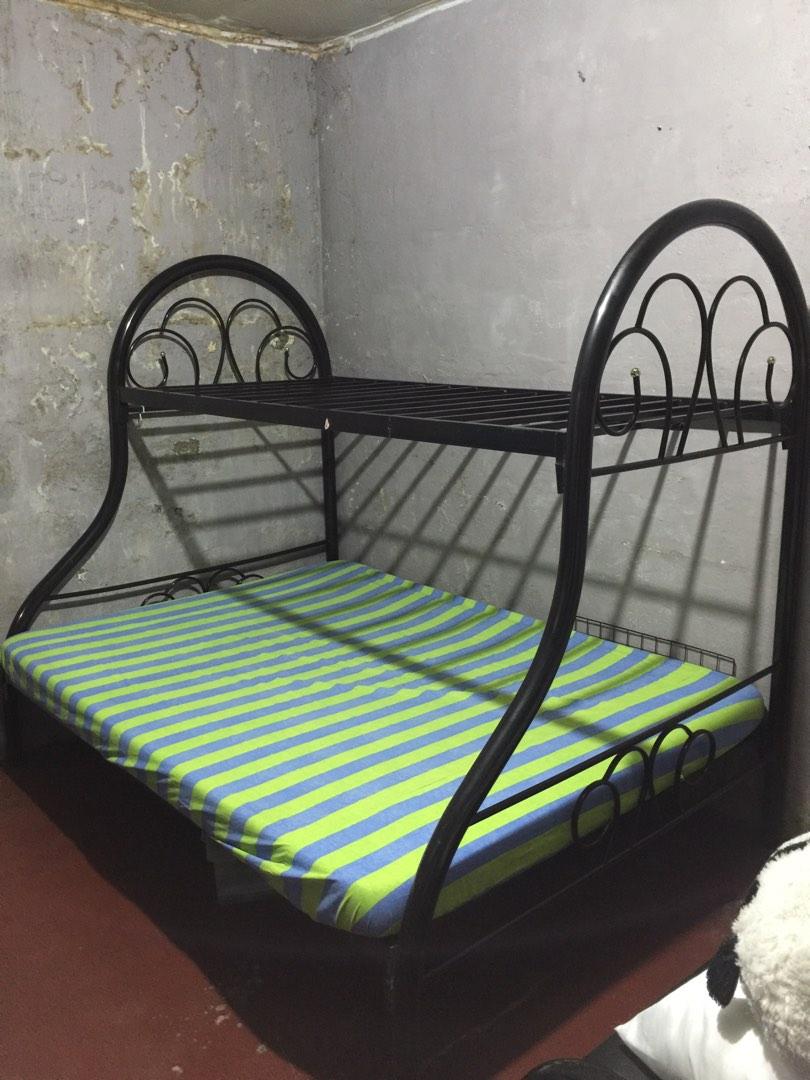 Double deck bed with queensized mattress, stair and railing, Furniture