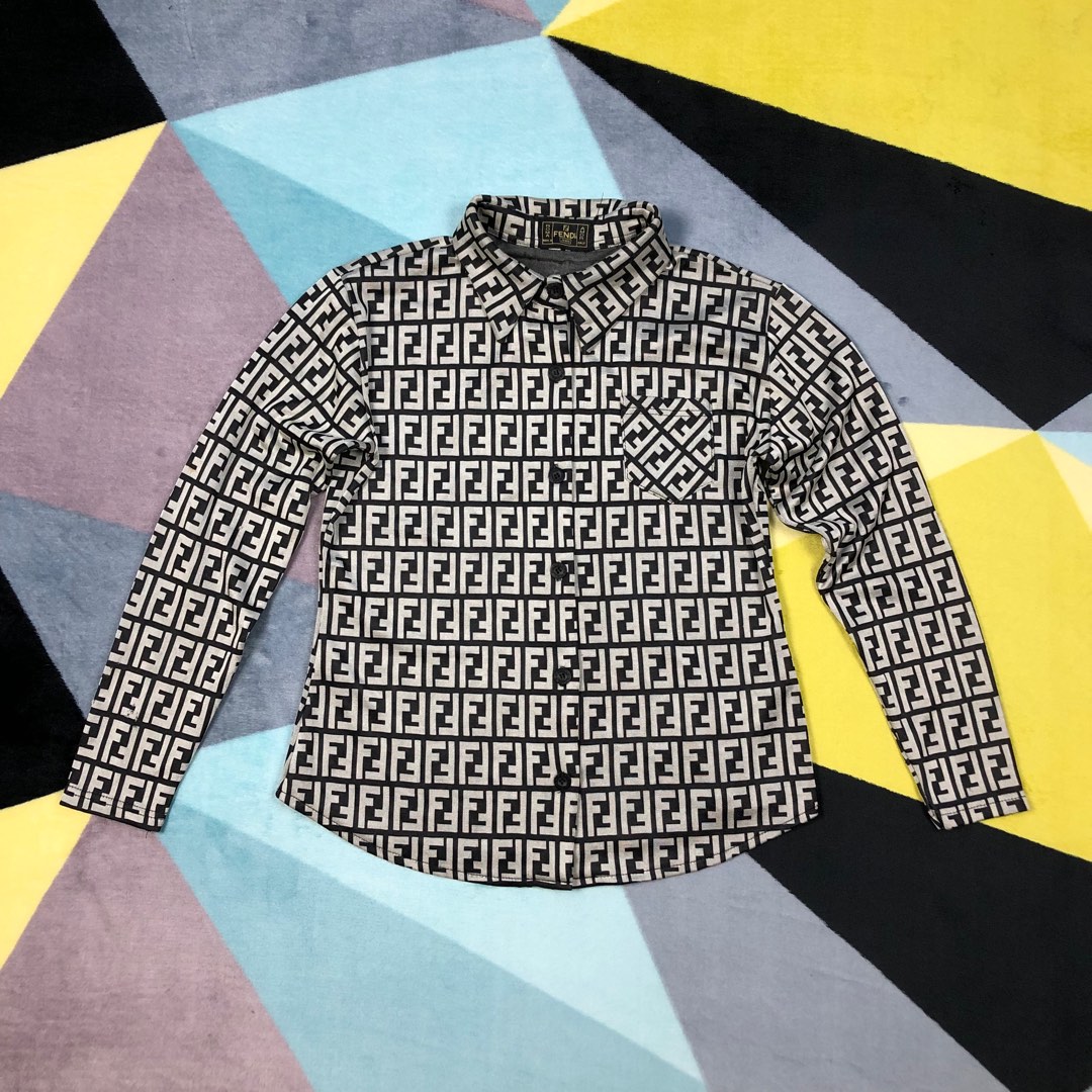 Fendi Roma Jeans Monogram LongSleeve Collar Shirt Women s Fashion Tops Shirts on Carousell