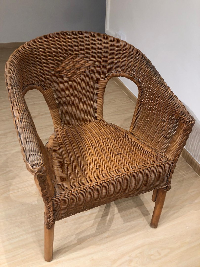 Glass Dining Table / Coffee Table / Cane Chair, Furniture & Home Living