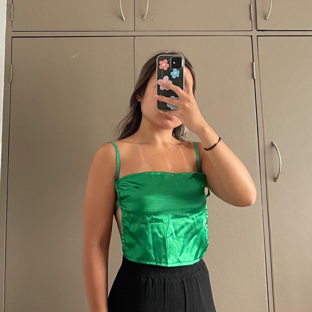 ANNA TOP • BACKLESS COWL NECK PLUNGE TOP • LIME GREEN