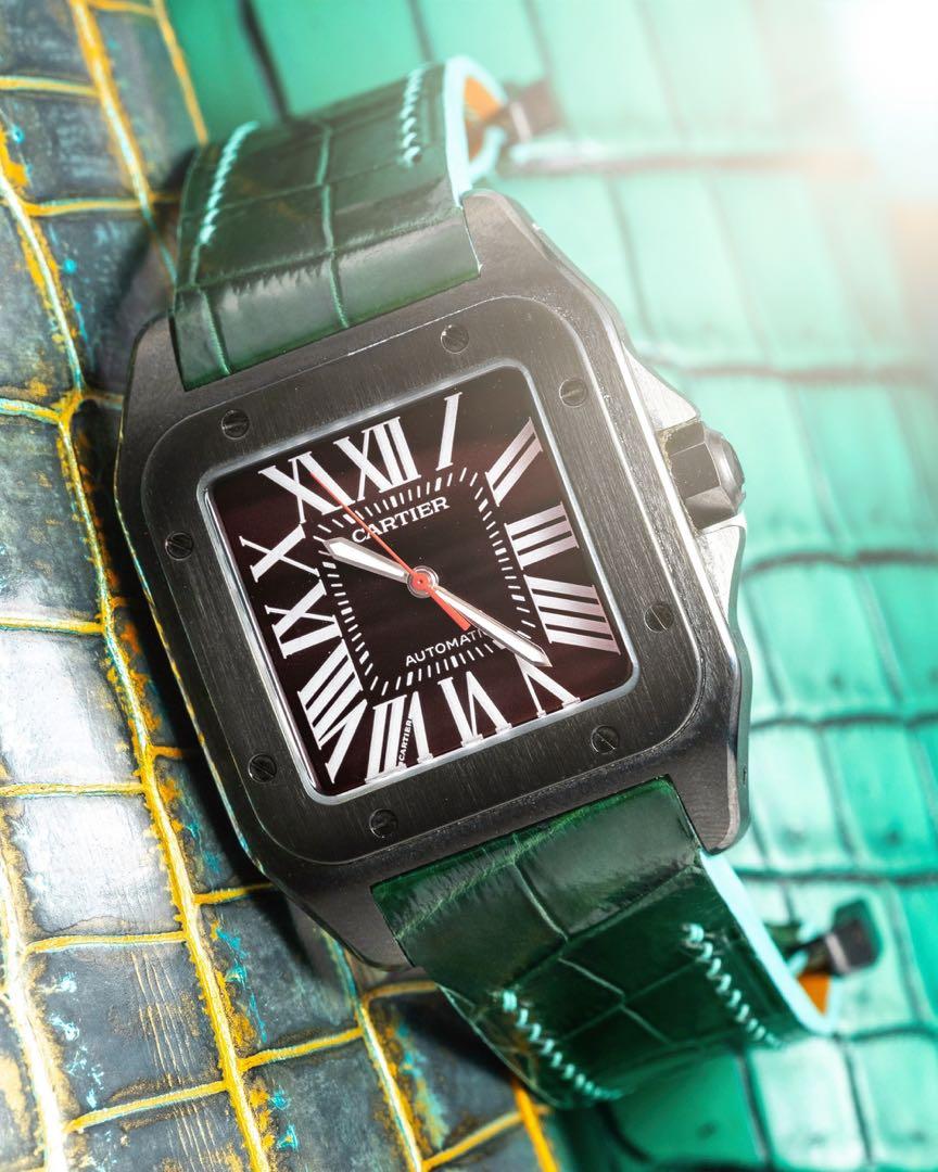 Handmade Handstitched Watch Strap In Emerald Green Crocodile