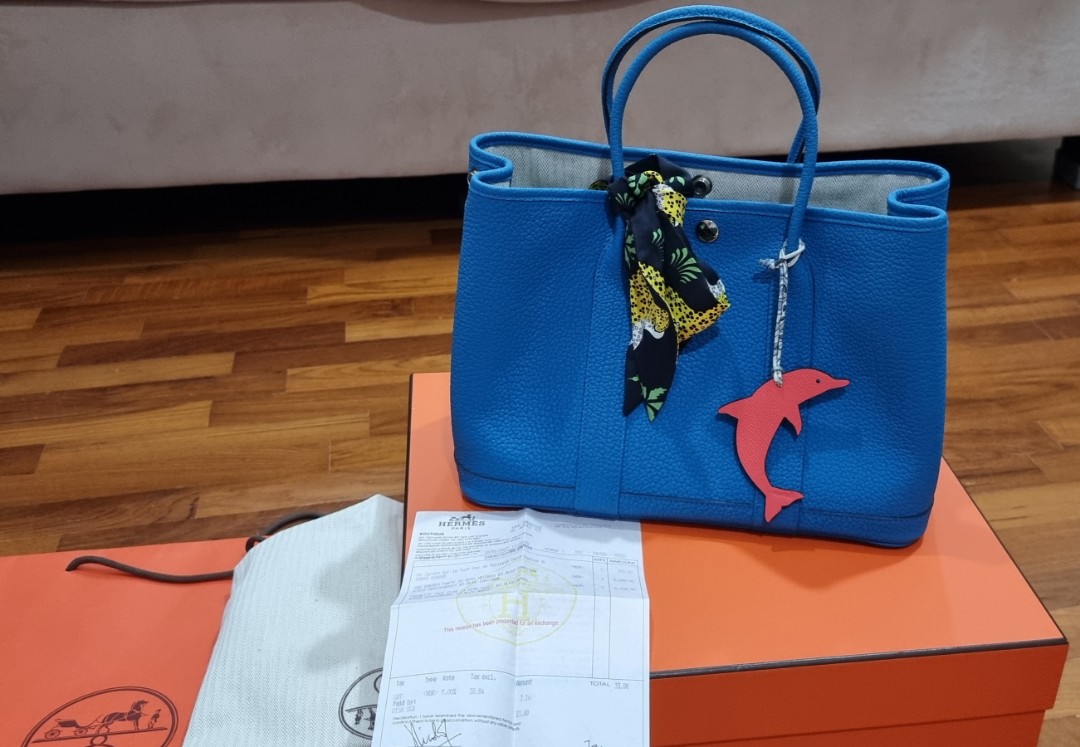 Hermes Garden Party Bleu Atoll 30, Luxury, Bags & Wallets on Carousell