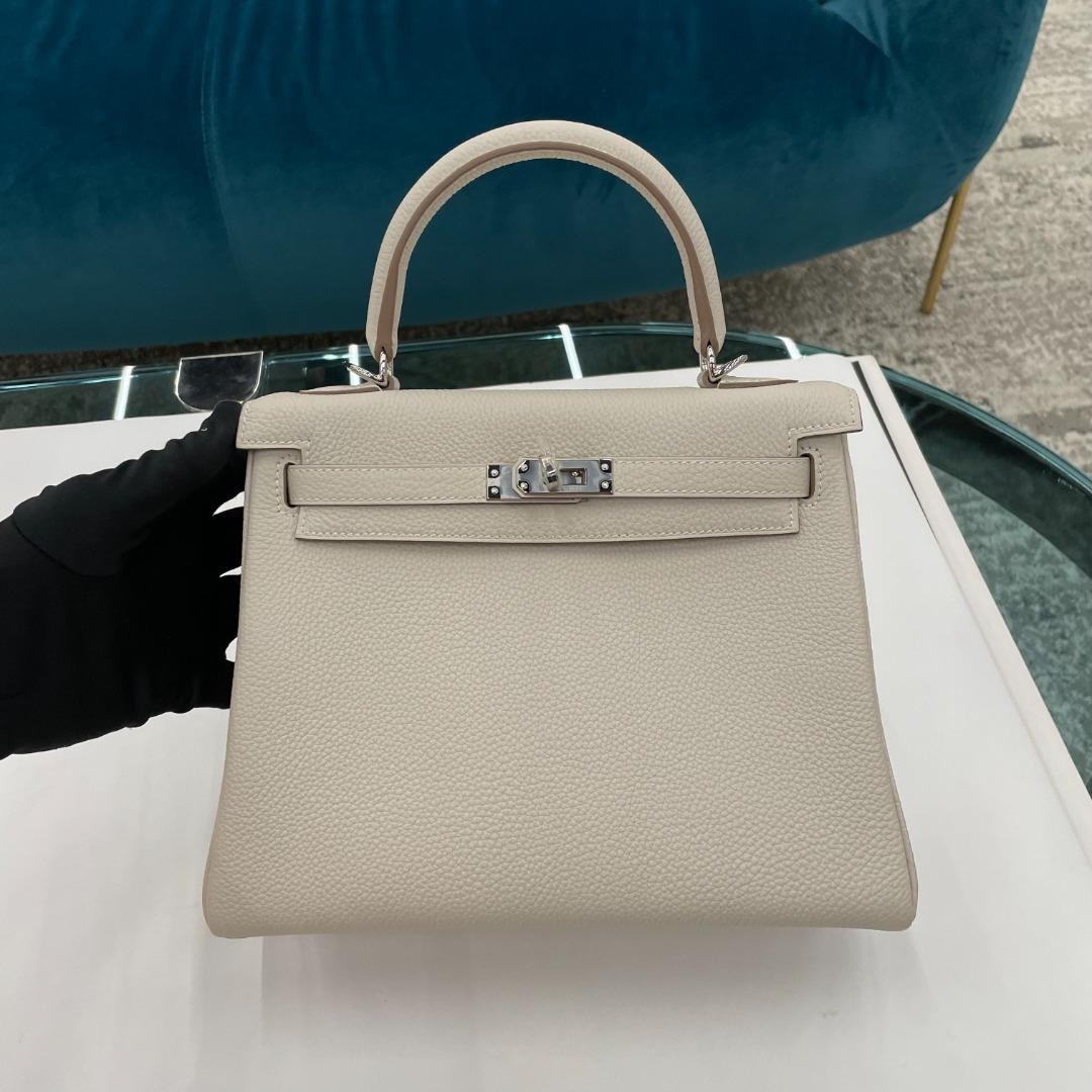 Hermès Kelly 25 Retourne Bag Craie Togo Ivory Leather