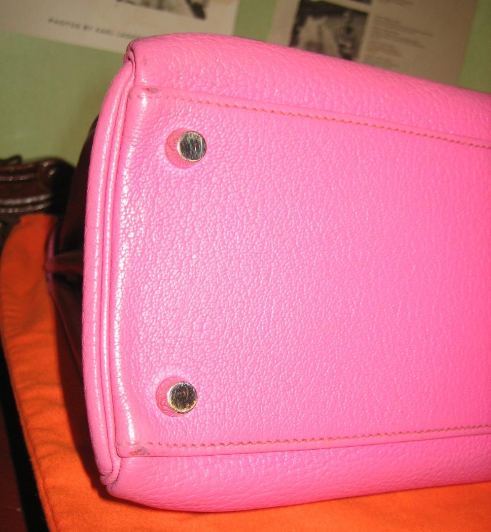 Hermes Kelly 25cm Bag Pink Fuschia Sallier Chevre Goat skin Leather  JaneFinds