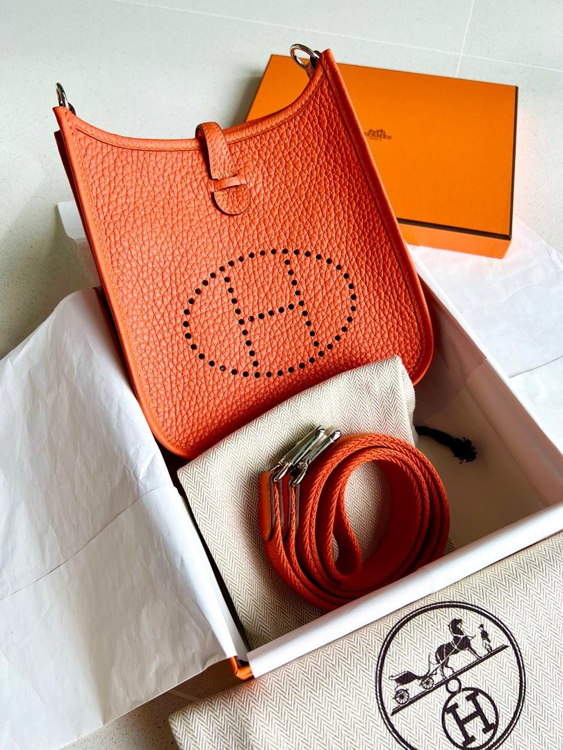 Hermes Evelyne PM Bag Feu Orange Gold Hardware Clemence Leather