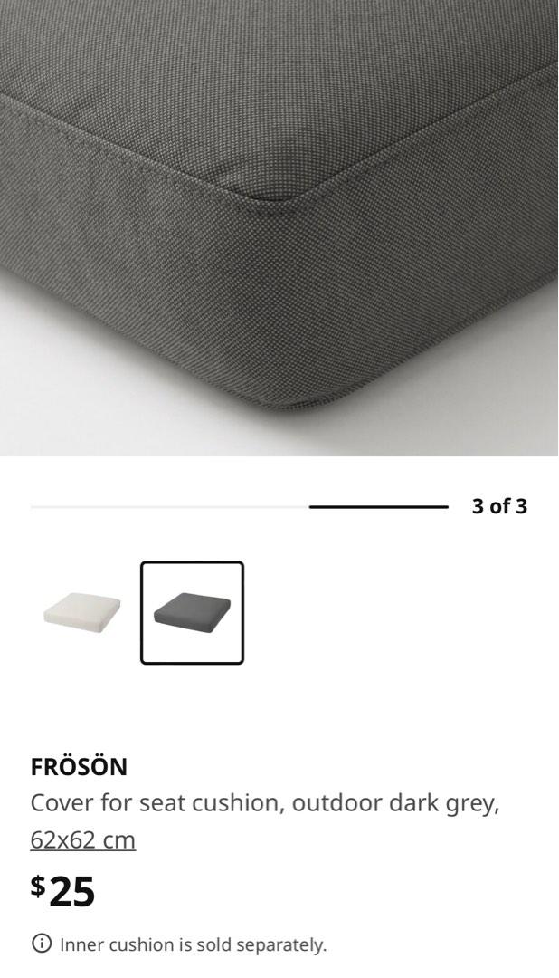 FRÖSÖN cover for seat cushion, outdoor dark grey, 62x62 cm - IKEA