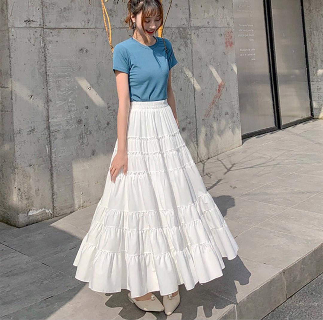 Korean Style Women Ladies Chiffon Elastic Waist Pleated Long Skirt Midi Dress