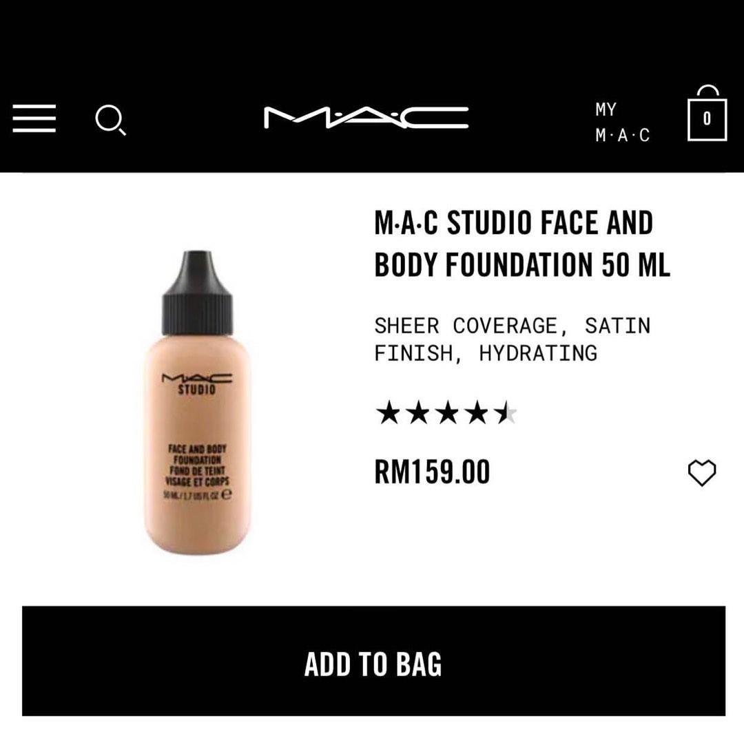 MAC Studio Face And Body Foundation, Beauty & Personal Care, Face