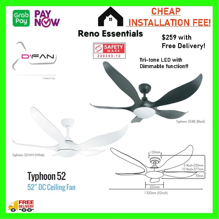 Mistral Typhoon Ceiling fan DC motor 5 blades, Furniture & Home Living