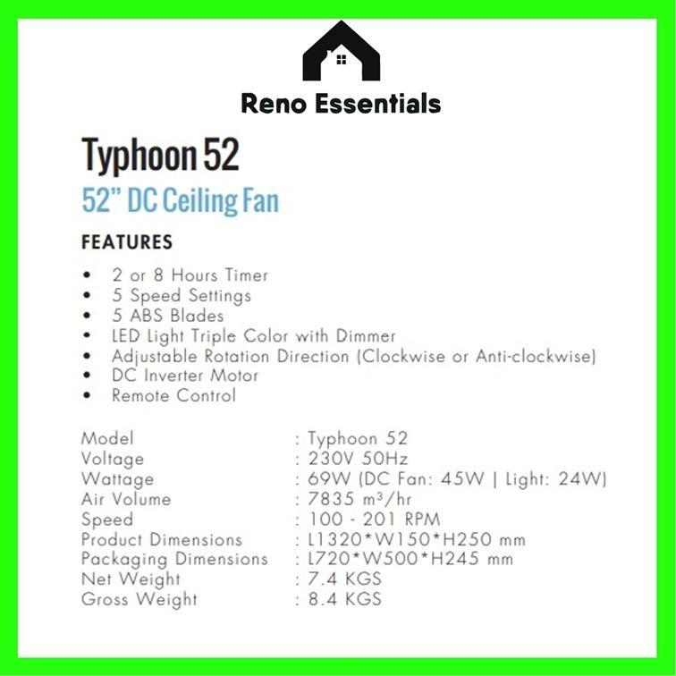 Mistral Typhoon Ceiling fan DC motor 5 blades, Furniture & Home Living