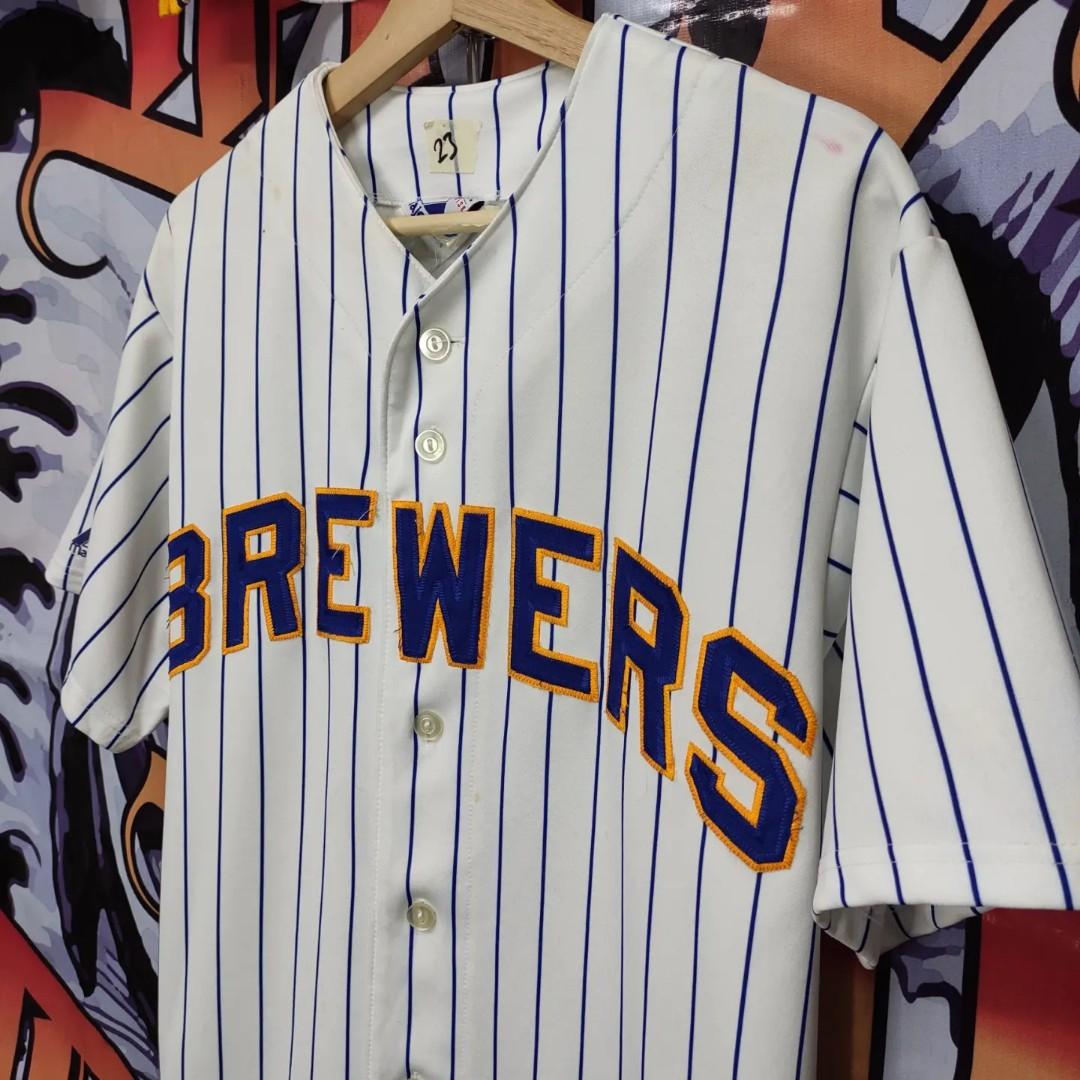 Milwaukee Brewers Majestic Throwback Jersey Sz M Blue MLB