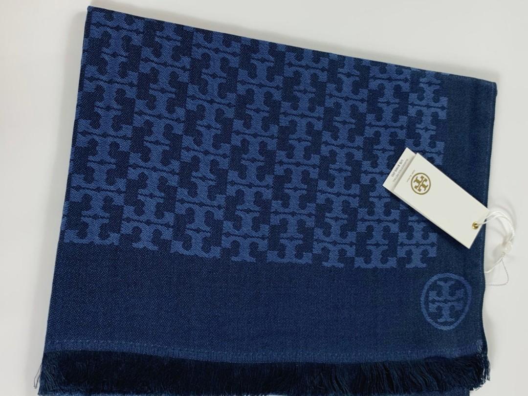 New?Tory Burch branded authentic All Over T Jacquard double sided silk  cotton scarf 絲綿圍巾披肩頸巾, 名牌, 飾物及配件- Carousell
