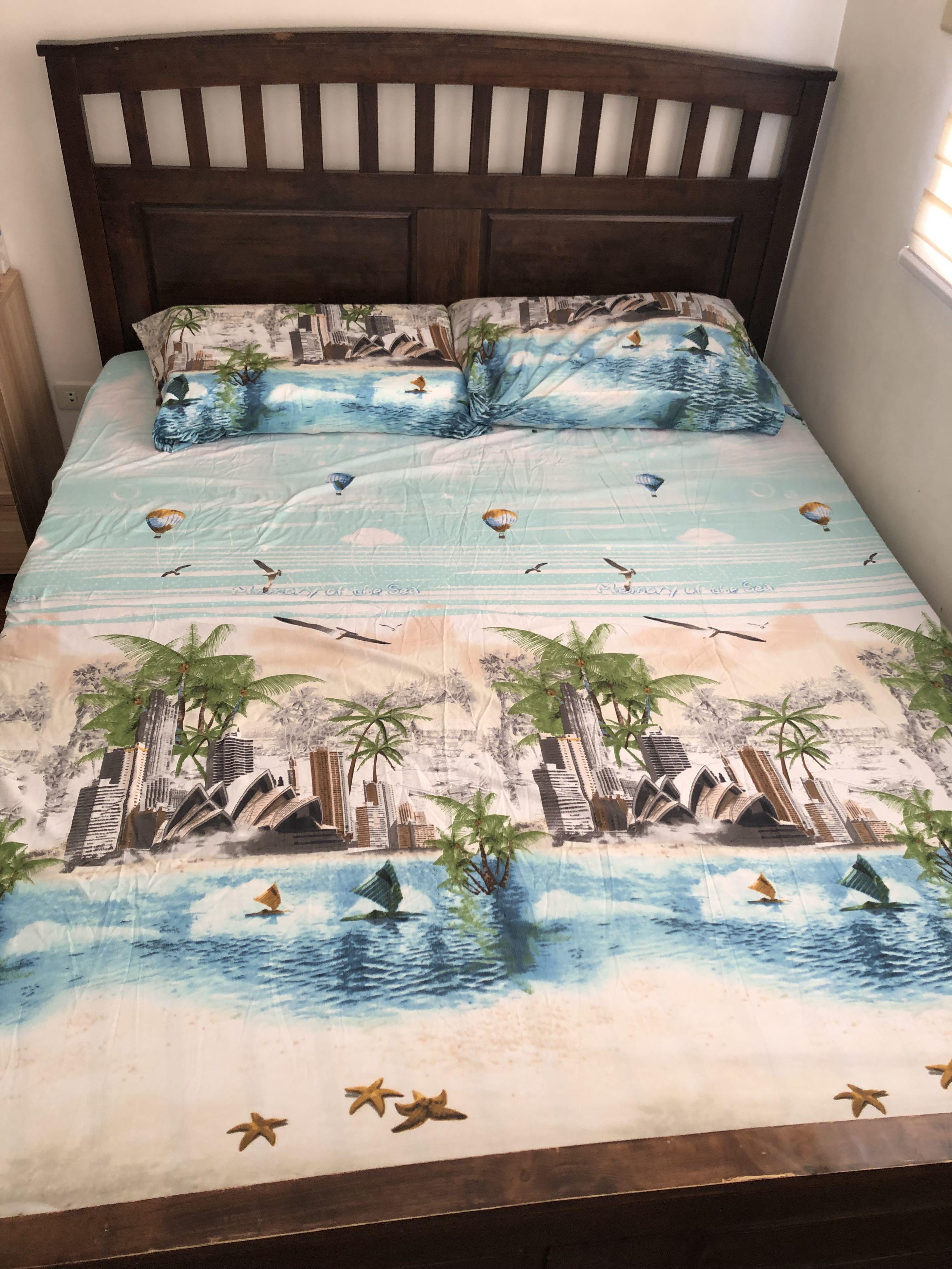 Queen Size Bedsheet Set (Category: Bedding & Towels) located in Taytay. Submitted by destashingmomma (Listing ID 1188851520, Image 1). Description: cotton queen size bedsheet garterized with 2 queen size pillow case rfs: change bed size.