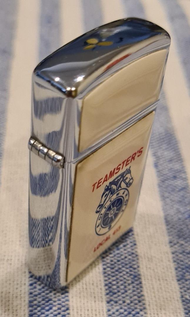 Rare Authentic Vintage Slim Zippo Lighter Teamster's 1982