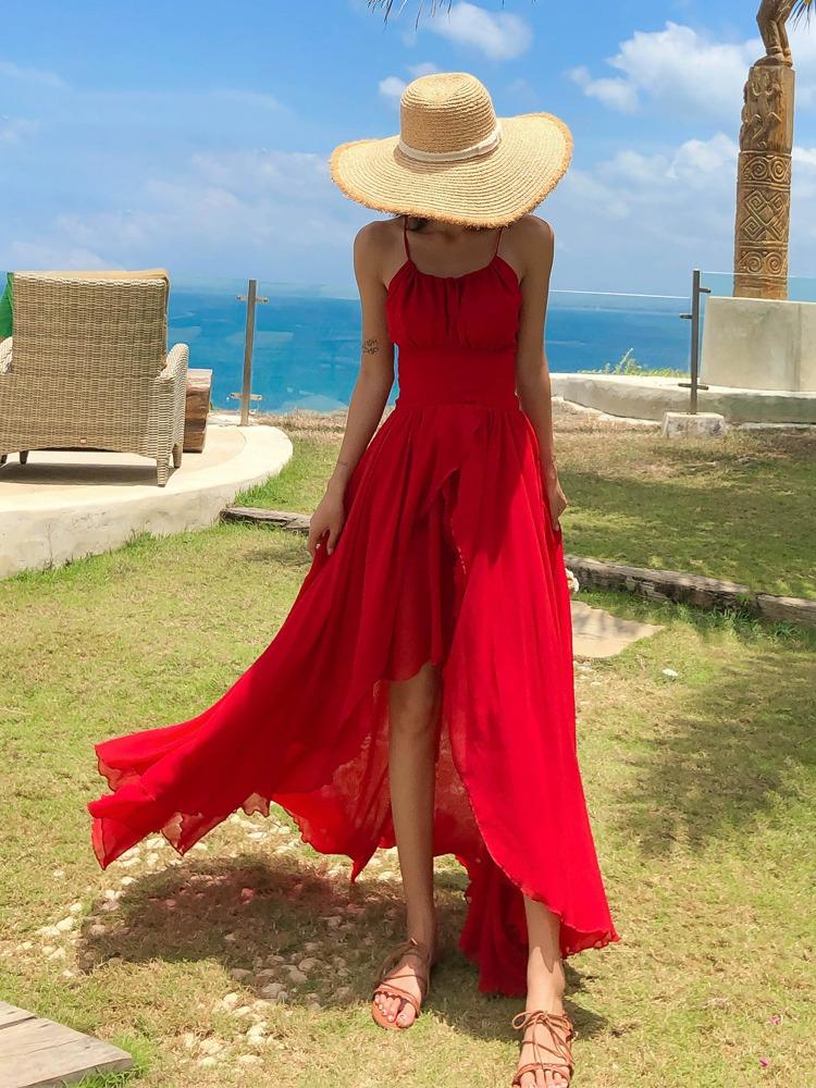 Red beach dress