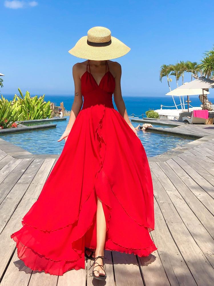 Red beach top dress maxi