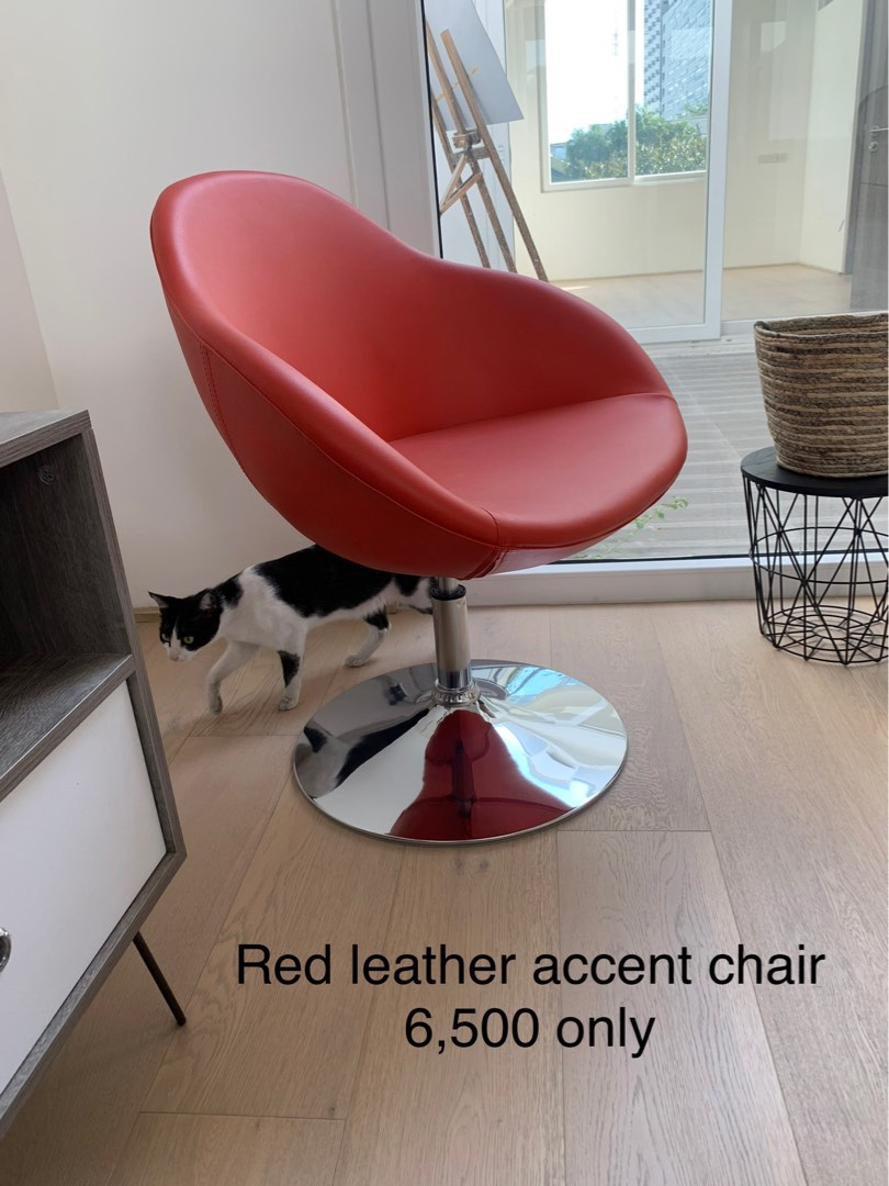 Red leather accent chair, Furniture & Home Living, Furniture, Chairs on