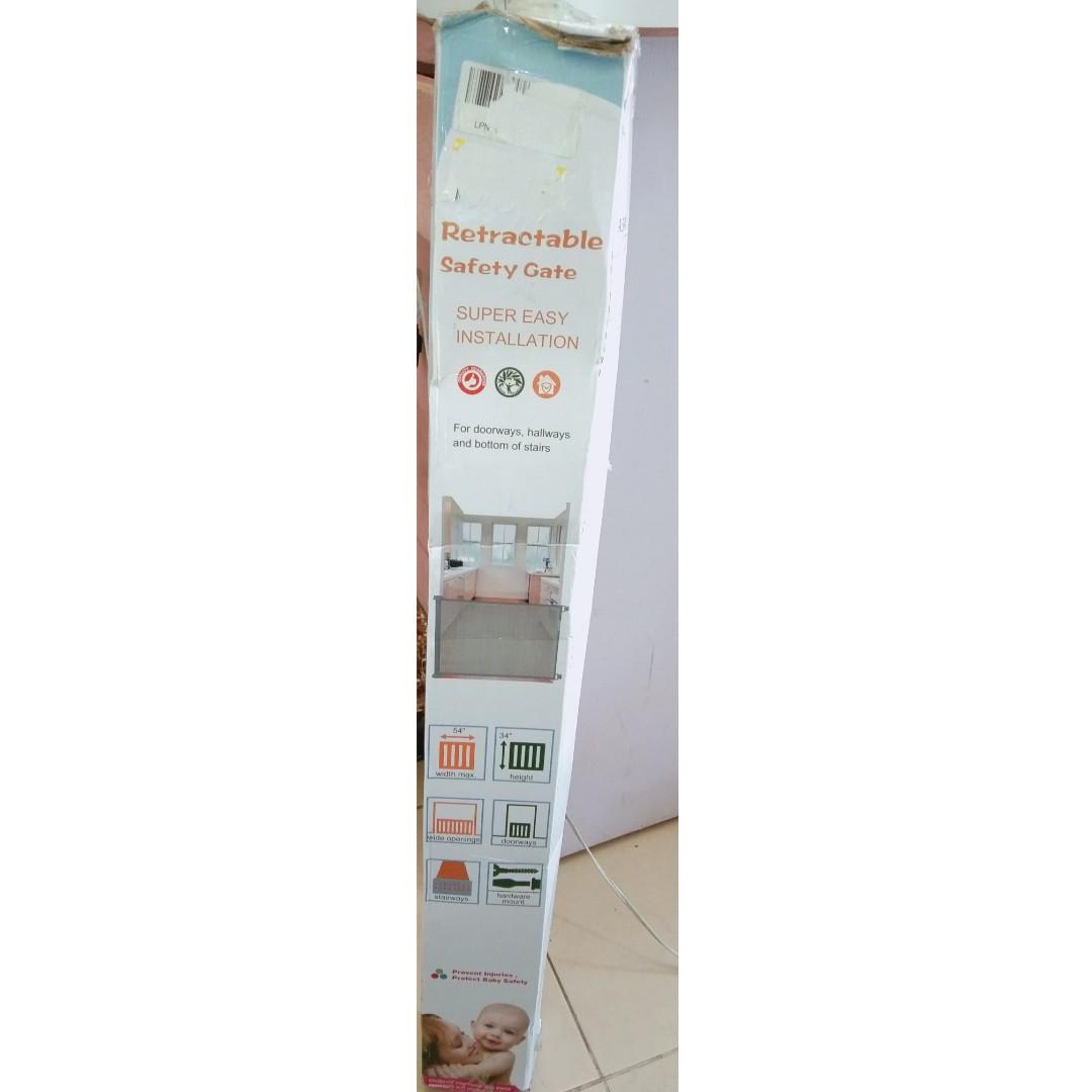 Retractable Safety Gate (Category: Safety Gates, Locks & Protectors) located in Rizal. Submitted by TheSweetSpotShoppe (Listing ID 1188832773, Image 2). Description: •For doorways, hallways and bottom of stairs •Super easy installation •Childproof your home with these essentials and protect your baby •Width max. 54" •Height 34".