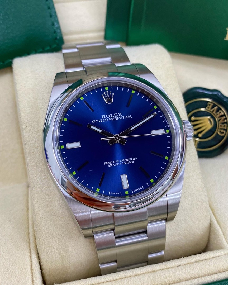Rolex op39 oyster Perpetual 114300 blue dial full set 2018 Luxury