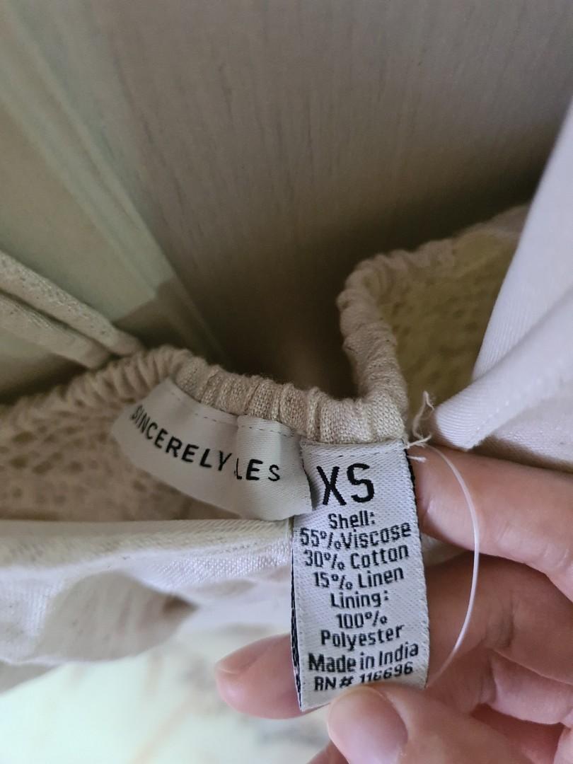 Sandy Beige Nude OL Smocked Tie Back Work Dress Long Sleeves Simple