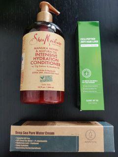 SheaMoisture Intensive Hydration Conditioner, Some By Mi Cica Peptide Anti Hair Loss treatment, Purito Deep Sea Water Cream