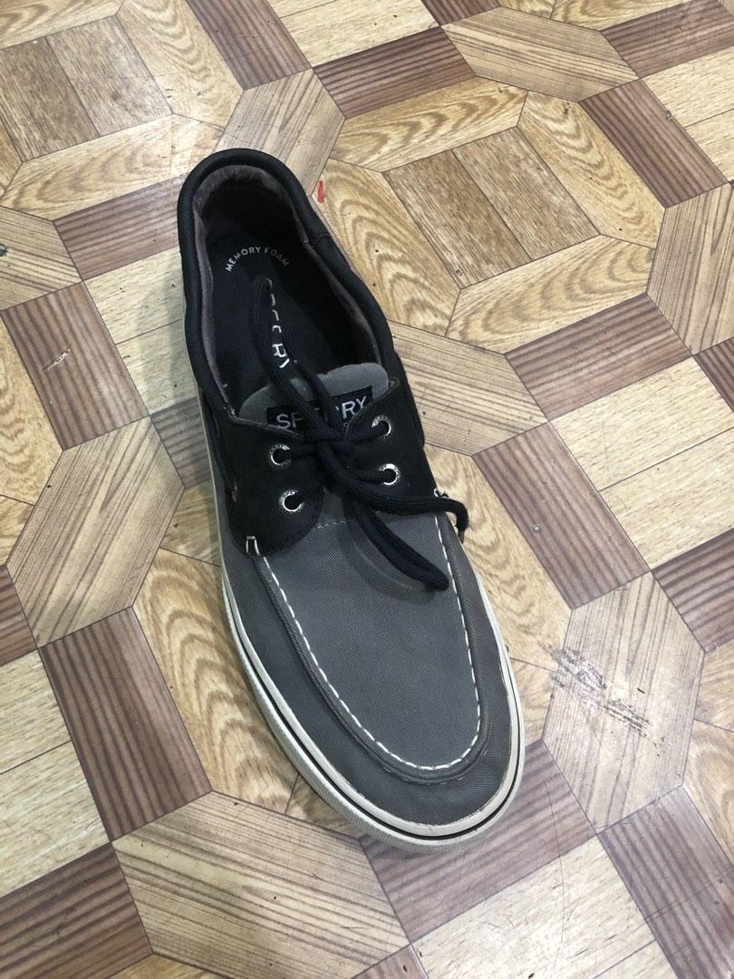 Sperry Halyard 2 Eye Canvas Grey Black Boat Shoe 12 US Men s