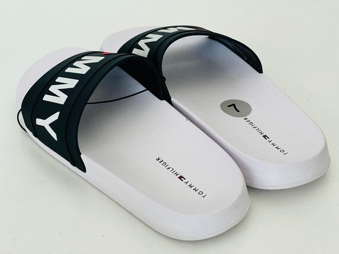 TOMMY HILFIGER DAYAN WHITE NAVY SLIP ON SLIDES FLIP FLOPS SLIPPERS SANDALS 7 37 SALE Women s Fashion Footwear Slippers and slides on Carousell
