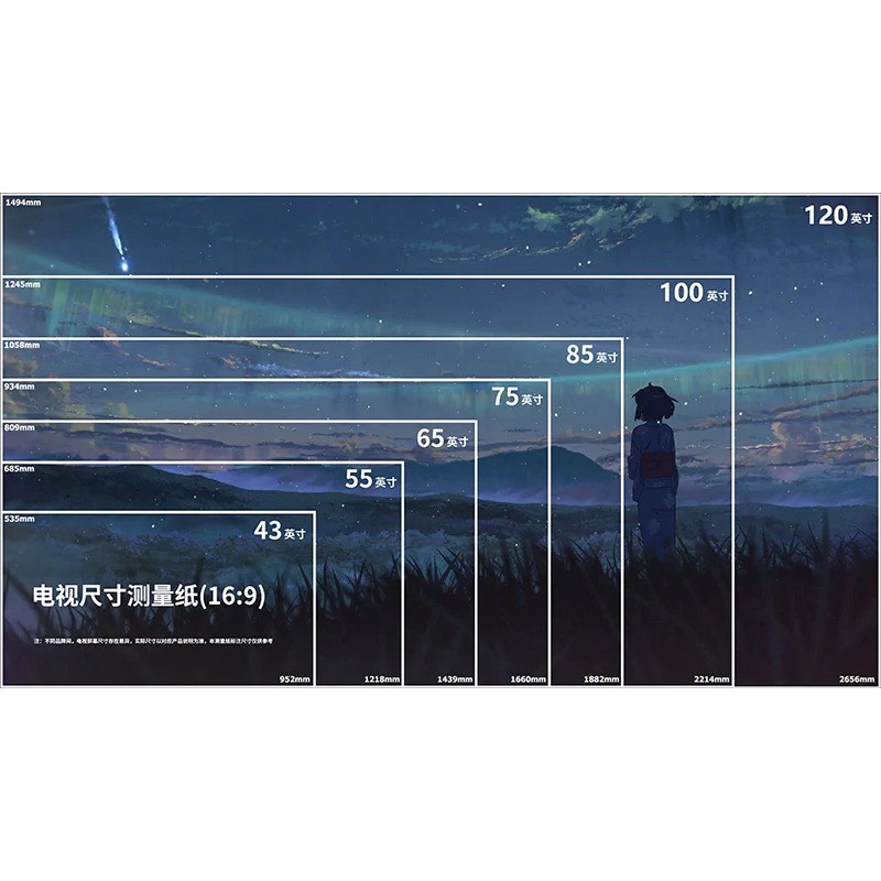 TV size measurement paper size chart projection screen size measurement