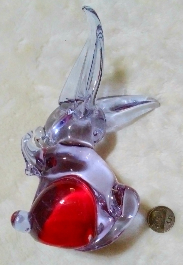 Vintage Large Handblown Bunny Rabbit Art Glass Clear and Red (no ...